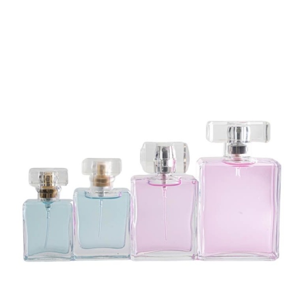 20ml 30ml 50ml 100ml square shape empty perfume glass bottles with pump spray and lid