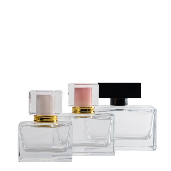 30ml 50ml 100ml flat square shape empty perfume glass bottles with pump and lid