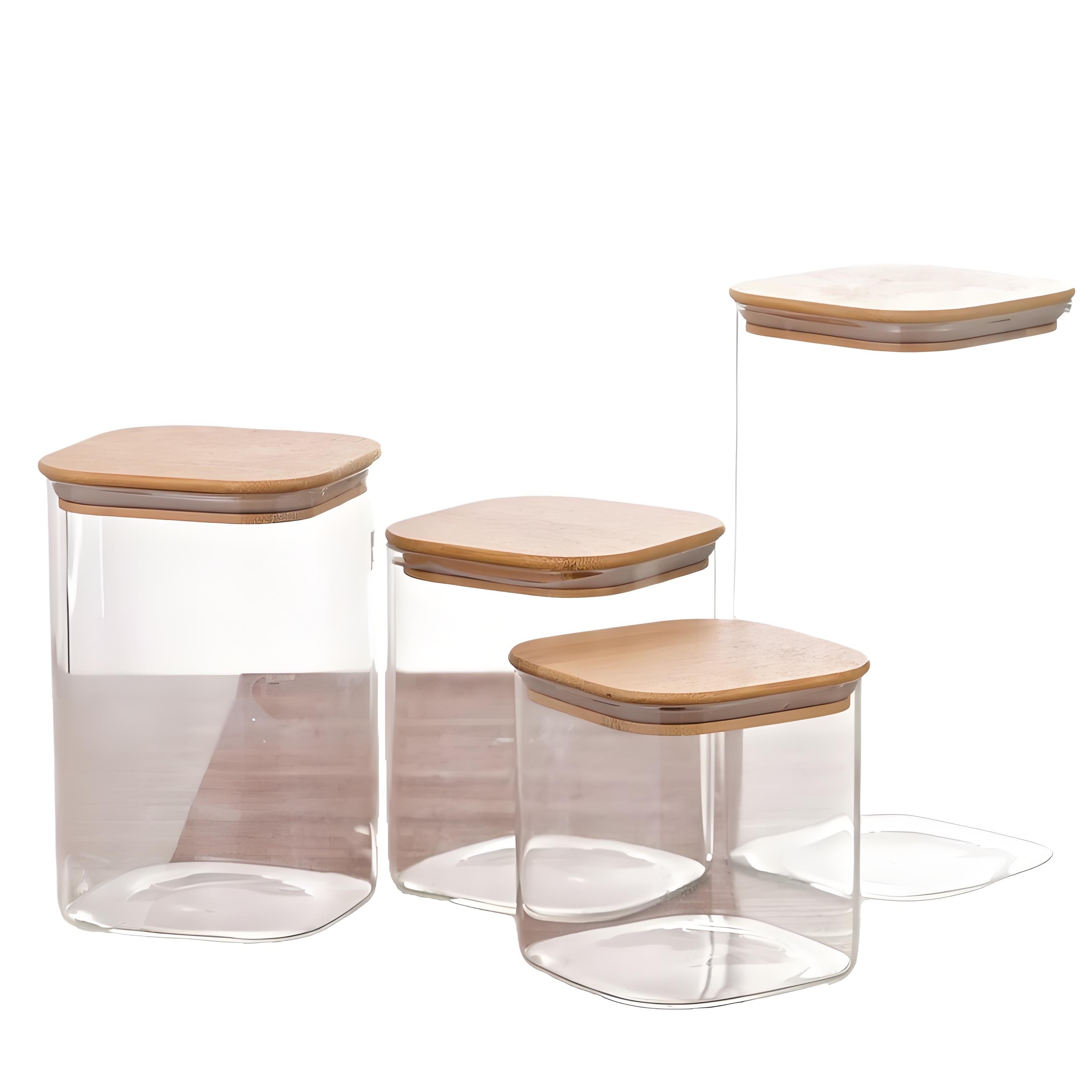 Square high borosilicate glass jar with bamboo lid