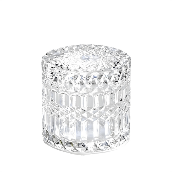Round Diamond glass cup with glass lid 
