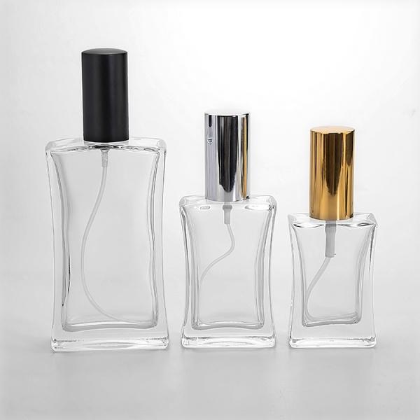 30ml 50ml 100ml flat square shape empty perfume glass bottles with pump