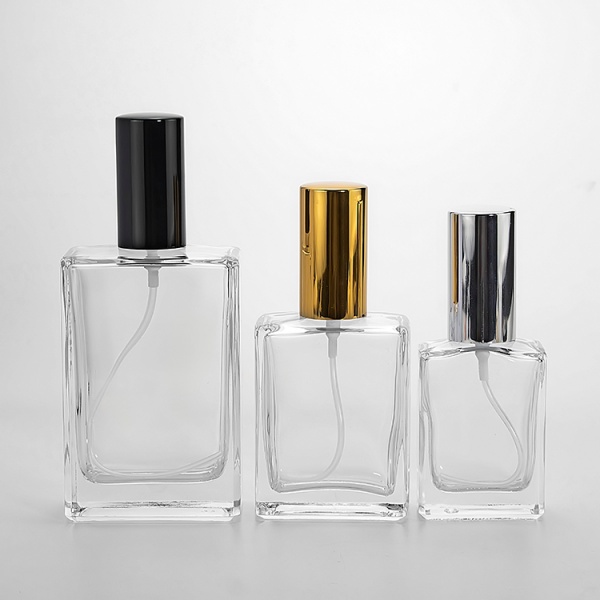 30ml 50ml 100ml flat square shape empty perfume glass bottles with pump