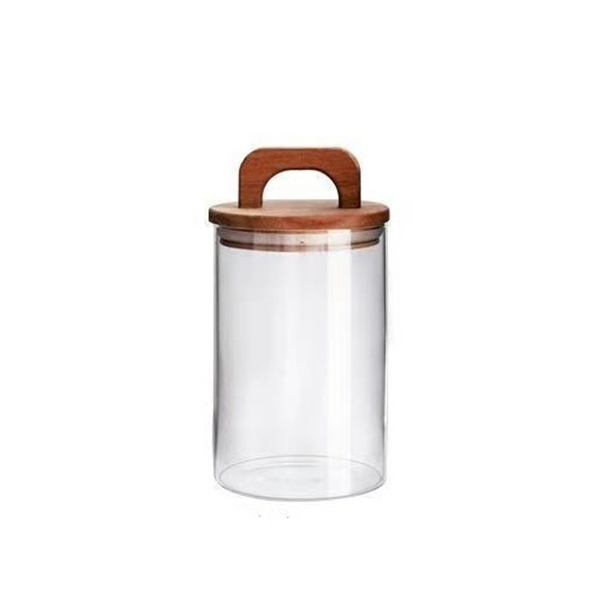 Round high borosilicate glass jar with handle bamboo lid